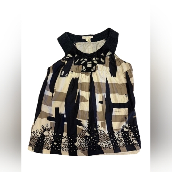 Gold Hawk 100% Silk Overlay Tank Creme/Black/Taupe Size Small - Picture 5 of 8